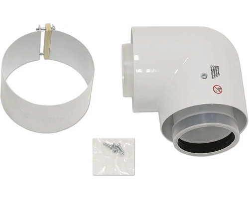 Coude de conduit de fumée avec matériel de fixation et manchette d'étanchéité