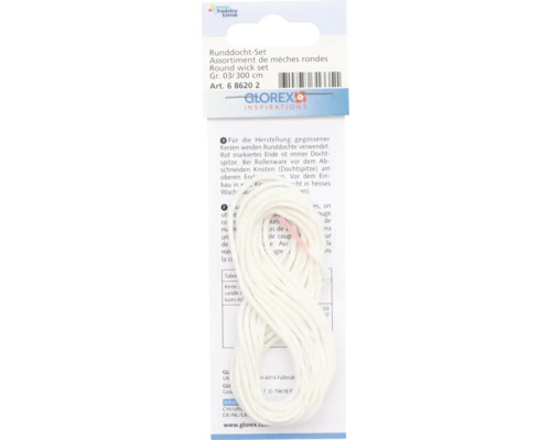 Mèche de bougie ronde taille 03 Ø 1,9 mm 3 m Set de mèches rondes, adapté à la fabrication de bougies