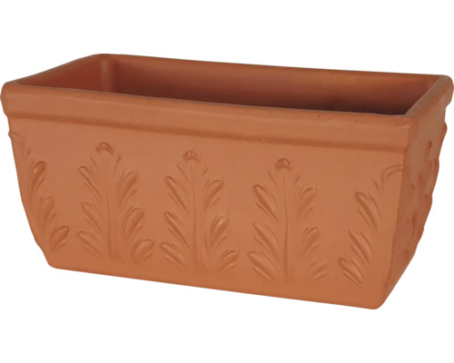 Rechteckiger Pflanzkasten aus Terrakotta mit Blattmuster