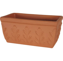 Rechteckiger Pflanzkasten aus Terrakotta mit Blattmuster