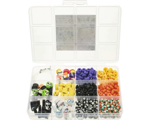Boîte de tri avec perles de bijouterie colorées