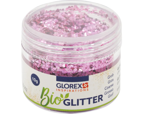 Bio Glitter grob 10 g rosa Dose mit grobem, rosa Glorex Bio-Glitzer, 10 Gramm