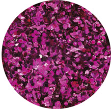 Nahaufnahme von violettem Glitzer in hexagonaler Form.