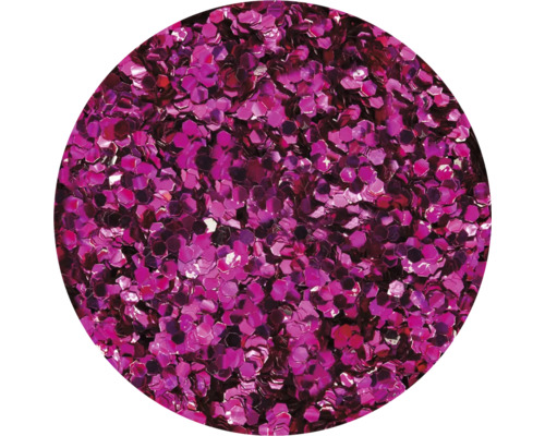 Nahaufnahme von violettem Glitzer in hexagonaler Form.