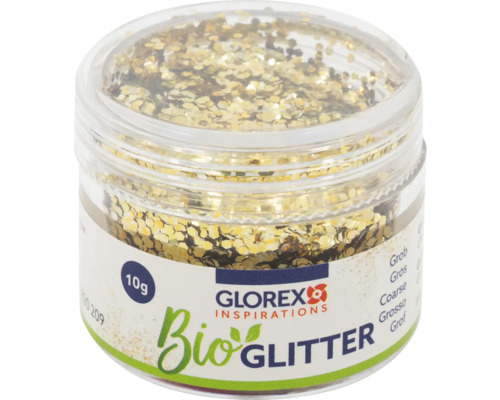 Bio Glitter grob 10 g champagner Glas mit grobem, goldenem Glorex Bio Glitzer, 10 Gramm