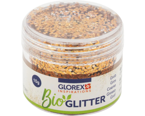 Bio Glitter grob 10 g kupferfarben Glorex Bio Glitter in einem transparenten Behälter