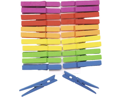 Wäscheklammern Holz bunt 72 mm 24 Stück Mehrfarbige Wäscheklammern aus Kunststoff, Set