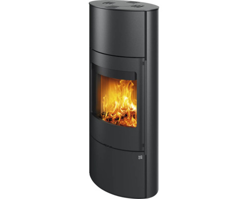 Poêle à bois avec du bois qui brûle