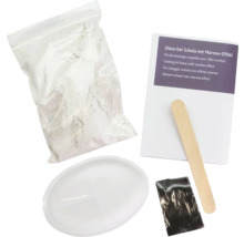 Kit de moulage coupelle avec effet marbré, comprenant poudre à mouler, coupelle, bois de mélange et pigment de couleur