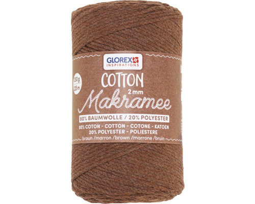 Coton macramé 2 mm 250 g 225 m tissé marron Pelote de fil de coton, 2 millimètres d''épaisseur, adaptée aux techniques de macramé