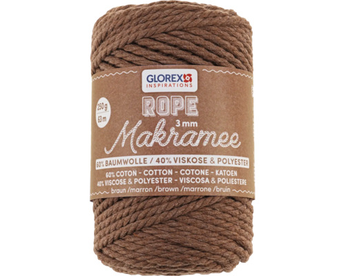Makramee Rope 3 mm 250 g 63 m dreifädig gedreht braun Glorex Makramee-Seil, 3 mm, 250 g