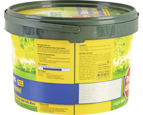COMPO Rasendünger Moos-Nein danke im Eimer.