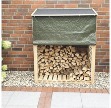 Holzlager mit Holz, Dach und Plane
