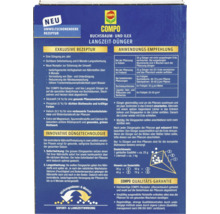 COMPO Buchsbaum und Ilex Langzeit-Dünger Produktverpackung mit Anwendungs-Empfehlung