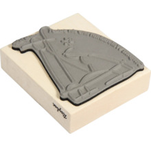 Stempel mit Pferdemotiv auf Holzblock