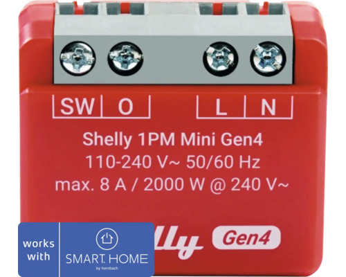 Interrupteur Shelly 1PM Mini Gen4 module encastré avec fonction de mesure du courant rouge Shelly 1PM Mini Gen4 appareil de mesure de puissance pour commande intelligente