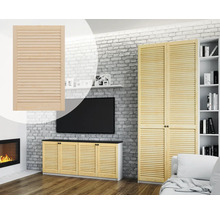 Porte en bois avec structure à lamelles dans un salon