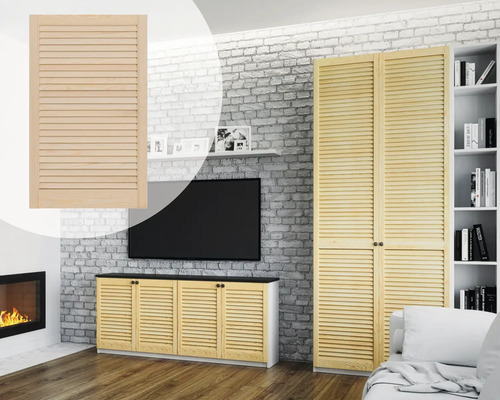 Porte en bois avec structure à lamelles dans un salon