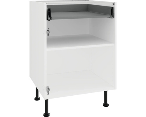PICCANTE Smart Corps de meuble bas PICCANTE Smart lxpxh 60 x 55,5 x 70,4 cm - - démonté P010 KU606-2 Meuble bas blanc avec deux étagères et pieds noirs.