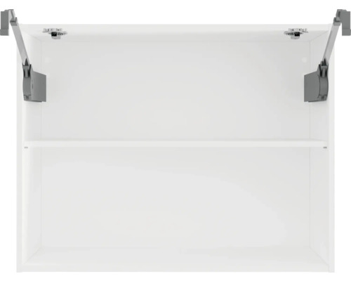 Armoire murale blanche avec une étagère et une porte ouverte