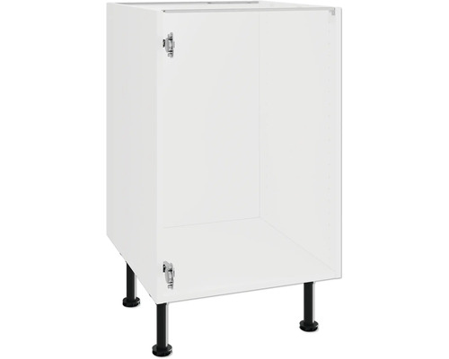 Corps de meuble bas d'évier PICCANTE Smart pour 1 porte pivotante lxpxh 50 x 55,5 x 70,4 cm blanc démonté n°34 Meuble bas blanc sans porte et avec pieds noirs