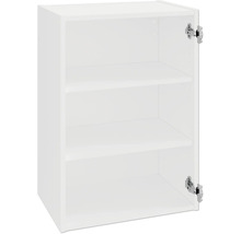 Armoire de cuisine blanche ouverte avec trois étagères