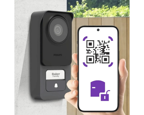 Philips Türklingel mit Kamera und Smartphone mit QR-Code