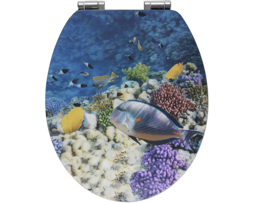 Wenko 3D WC-Sitz Fish mit Absenkautomatik Befestigungsart von oben 22975100 Toilettendeckel mit Korallenriff-Motiv