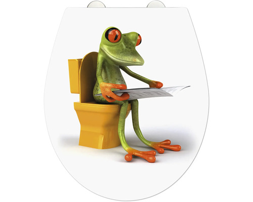 Abattant WC Wenko Frog avec frein de chute type de fixation par le haut 21758100 Abattant de WC avec illustration de grenouille