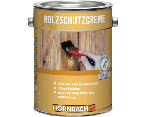 Crème de protection du bois HORNBACH incolore 2,5 l Boîte de crème de protection du bois avec illustration d''une couche de peinture appliquée au pinceau