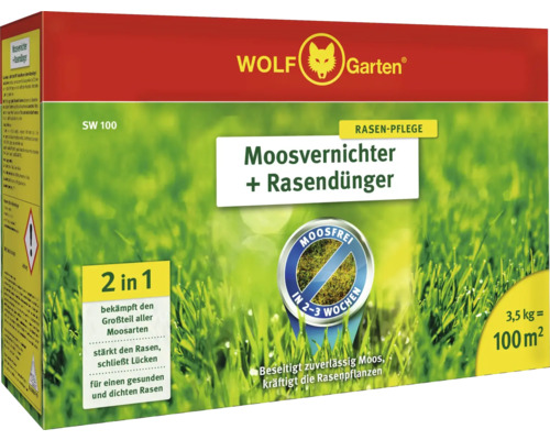 Agent anti-mousse + engrais pour gazon WOLF-Garten, 3,5 kg / 100 m² Reg. n° 3608-908 Wolf Garten Anti-mousse + engrais gazon pour 100 mètres carrés