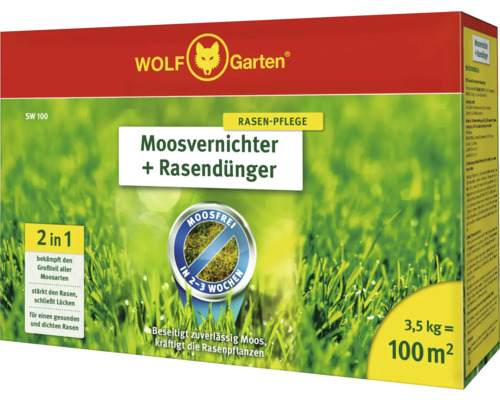 Wolf Garten Moosvernichter plus Rasendünger, 3,5 Kilogramm Packung für 100 Quadratmeter