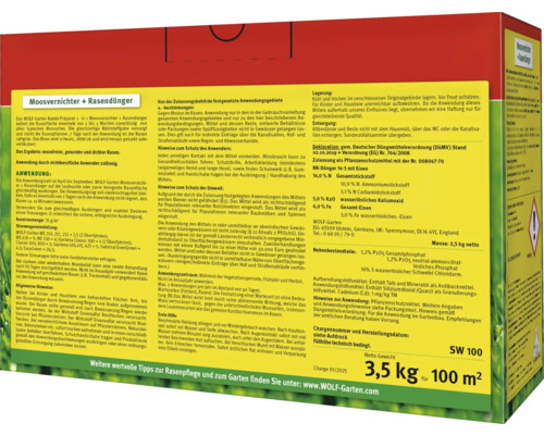 Informationen zu Moosvernichter und Rasendünger von Wolf Garten