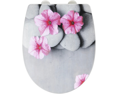 Abattant de WC avec motif de pierres et de fleurs