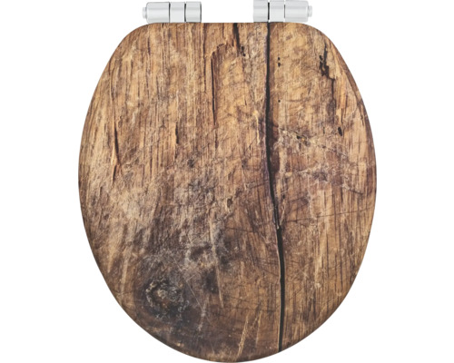 Abattant WC Wenko Rustic avec frein de chute type de fixation par le haut 25226100 Abattant de WC en bois avec charnières métalliques
