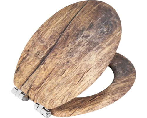 Toilettensitz aus Holz mit Metallelementen