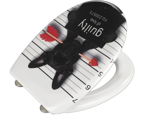 WC-Sitz mit Hundemotiv und Pfeil