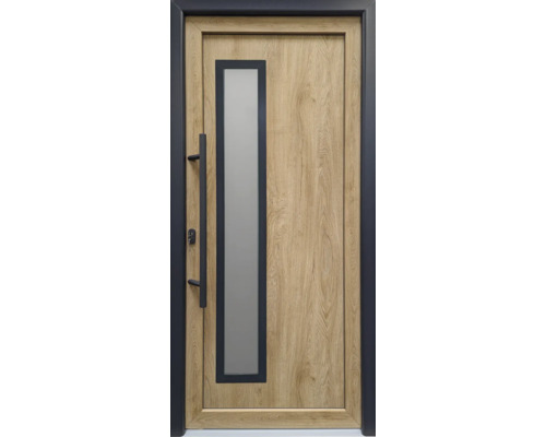 Porte d’entrée Optima Mod.54 RC2 turner oak 1080x2000 mm tirant gauche Porte d''entrée avec insert en verre et aspect bois