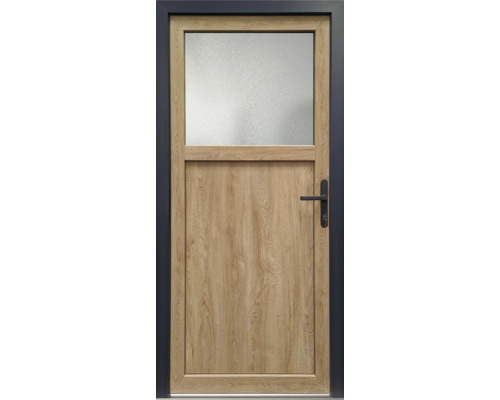 Porte en bois avec insert en verre et poignée de porte noire