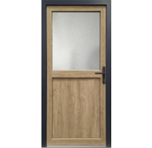 Porte d''entrée avec insert en verre et décor en bois