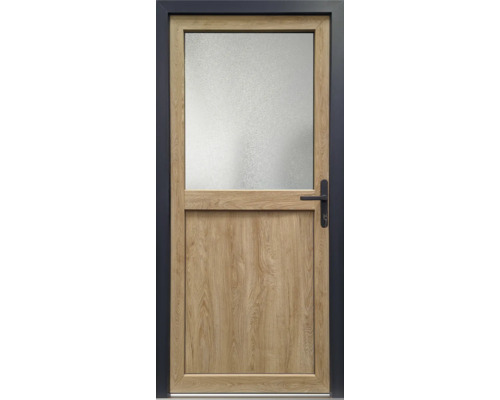 Porte d''entrée avec insert en verre et décor en bois