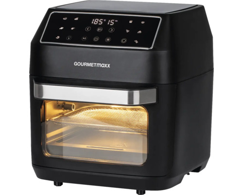 Gourmet Backofen 12 l - XXL-Ofen + Touchdisplay, Drehspieß - 1700 W Nutzvolumen 12 l Maße BxHxT 32,5 cm x 34,5 cm x 35,8 cm Gourmetmaxx Heißluftfritteuse mit digitalem Display