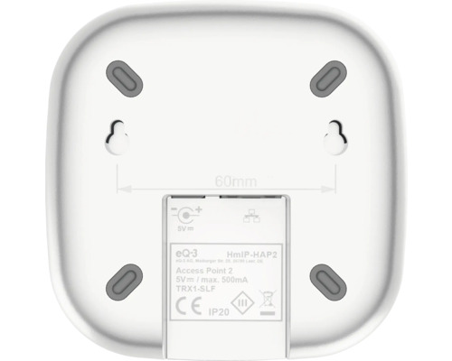 Dessous du point d''accès Homematic IP 2 avec marquage CE et indice de protection IP20