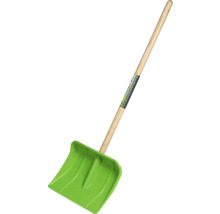 Grüne Schneeschaufel mit Holzstiel