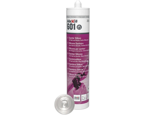 Akkit 601 Sanitär Silikon silbergrau 310 ml Akkit 601 Sanitär Silikon für Bad und Küche, Farbe Silbergrau