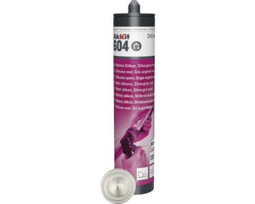 Silicone sanitaire Akkit 604 gris argent mat 310 ml Akkit 604 silicone mate, gris argenté, cartouche de 310 ml avec embout