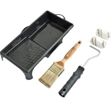 Kit d''application de peinture avec bac à peinture, pinceau, monture de rouleau à peinture et rouleaux à peinture