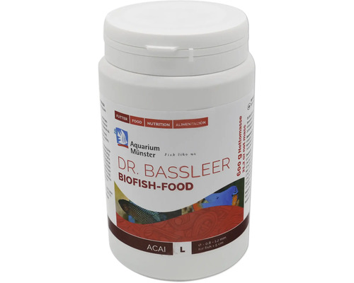 Nourriture pour poissons d'aquarium Aquarium Münster Dr. Bassleer Biofish Food Acai L 600 g ⌀ 0,8 - 1,2 mm Dr. Bassleer Biofish-Food dans une boîte d''un poids net de 600 grammes