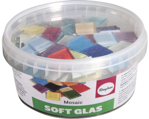 Mosaiksteine aus Glas in transparenter Dose