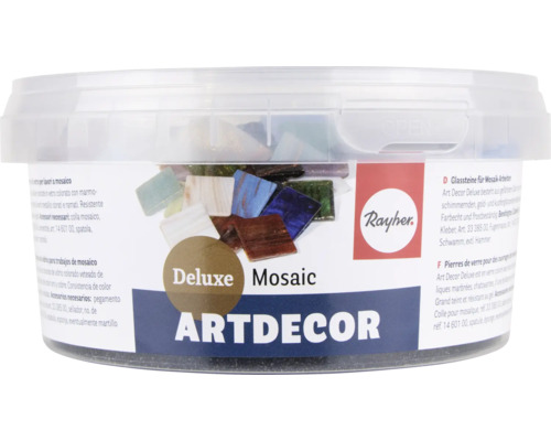 Glasmosaiksteine in durchsichtiger Aufbewahrungsbox